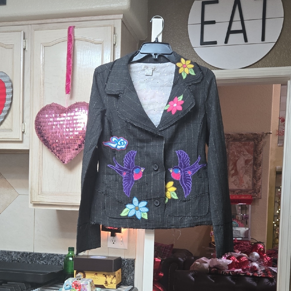 Lucca Couture Black Blazer with Colorful Embroidery